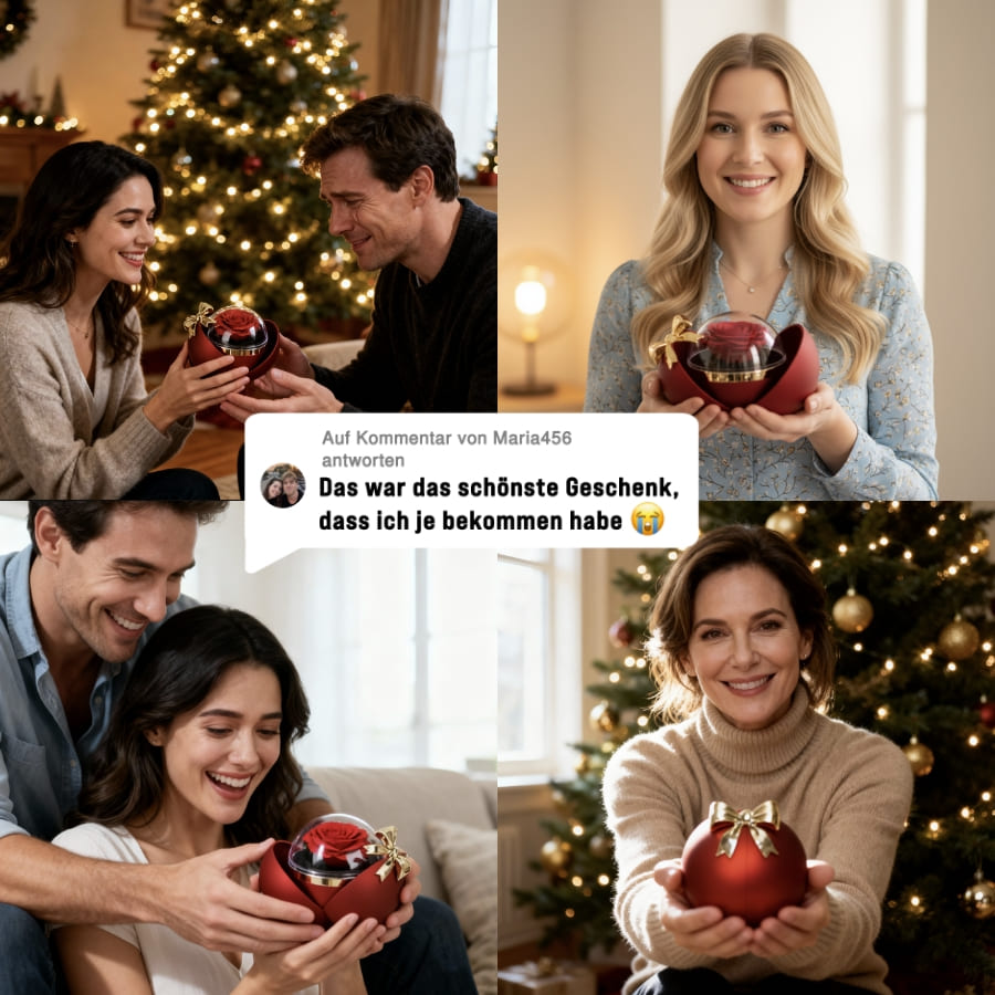 Ewige Rose in Kugelbox – Doppelherz-Halskette mit persönlicher Gravur