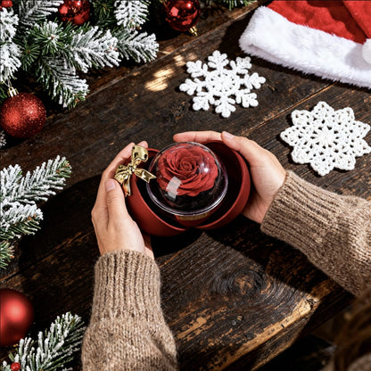 Ewige Rose in Kugelbox – Doppelherz-Halskette mit persönlicher Gravur